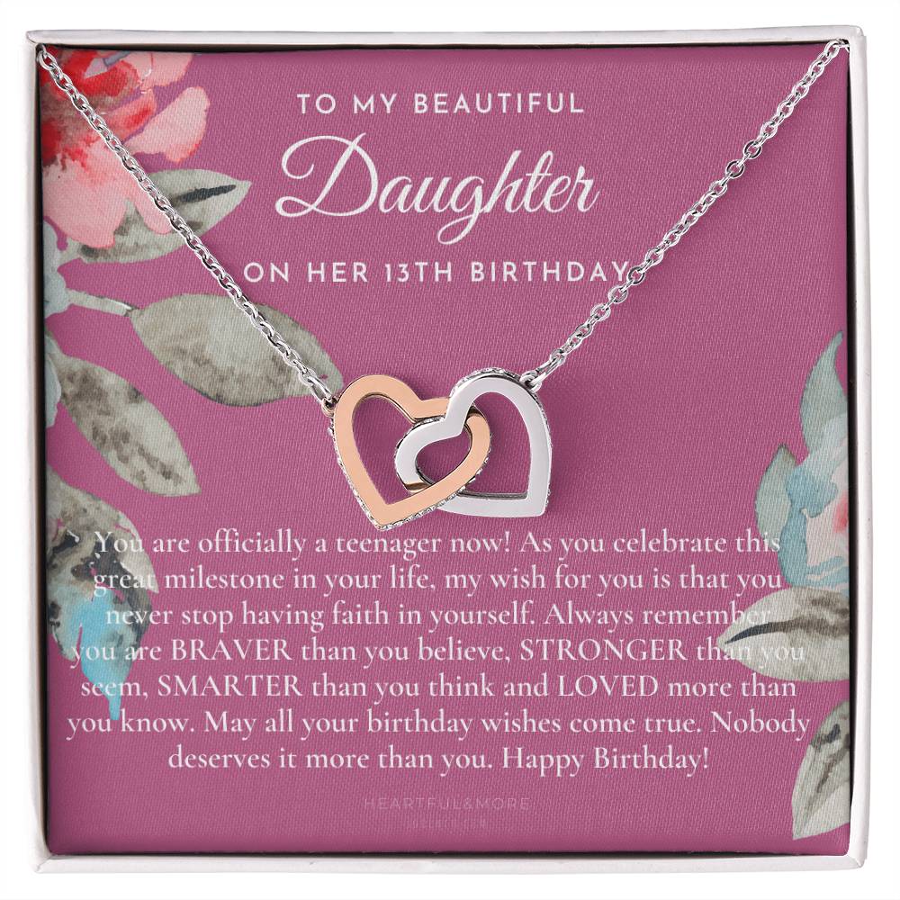 Daughter 13Th Birthday Gift Gift For 13 Year Old Girl Gifts 13Th Birthday Girl 13Th Birthday Gift Thirteenth Birthday Necklace Teen Birthday Gift Official Teenager Interlocking Hearts Necklace