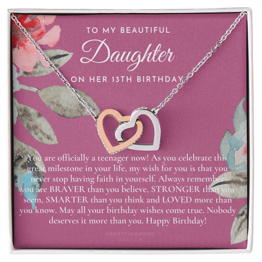 Daughter 13Th Birthday Gift Gift For 13 Year Old Girl Gifts 13Th Birthday Girl 13Th Birthday Gift Thirteenth Birthday Necklace Teen Birthday Gift Official Teenager Interlocking Hearts Necklace