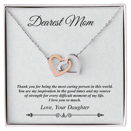 'Dearest Mom' Linked Hearts Necklace - The Most Caring Person In This World Interlocking Hearts Necklace