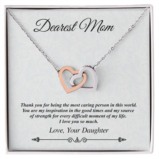 'Dearest Mom' Linked Hearts Necklace - The Most Caring Person In This World Interlocking Hearts Necklace