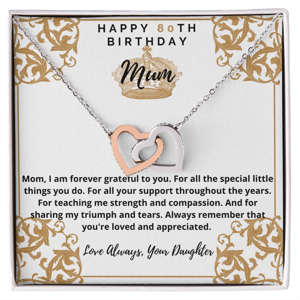 80Th Birthday Mum From Daughter Interlocking Hearts Necklace