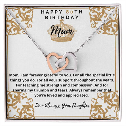 80Th Birthday Mum From Daughter Interlocking Hearts Necklace