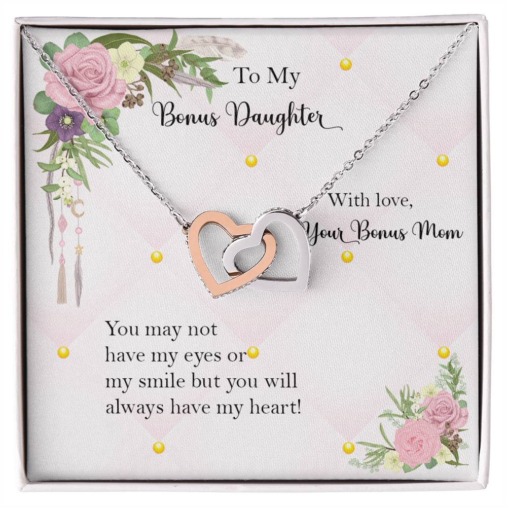 Bonus Daughter From Bonus Mom No Dna But You Have My Heart Interlocking Hearts Necklace