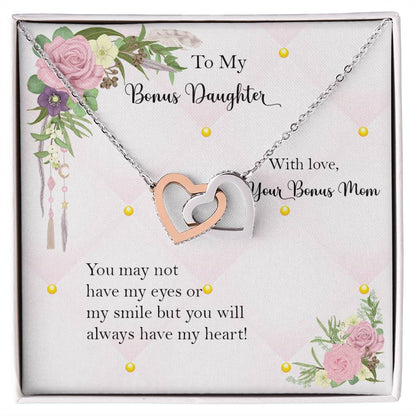 Bonus Daughter From Bonus Mom No Dna But You Have My Heart Interlocking Hearts Necklace