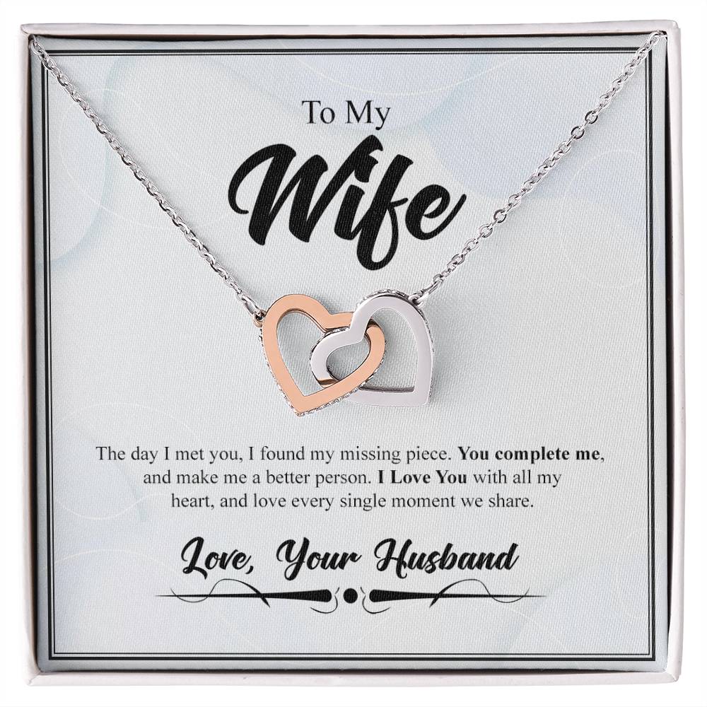 To My Wife- You Complete Me- Interlocking Heart Necklace Interlocking Hearts Necklace
