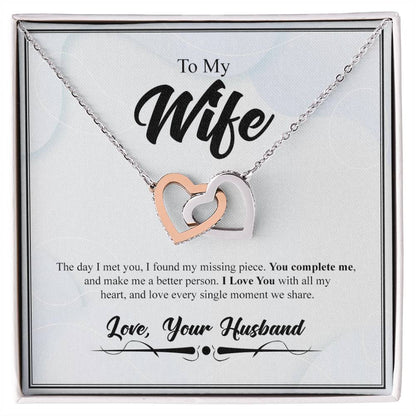 To My Wife- You Complete Me- Interlocking Heart Necklace Interlocking Hearts Necklace