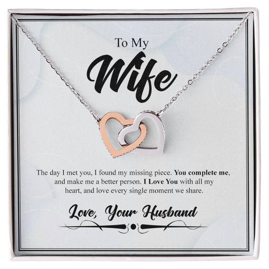 To My Wife- You Complete Me- Interlocking Heart Necklace Interlocking Hearts Necklace