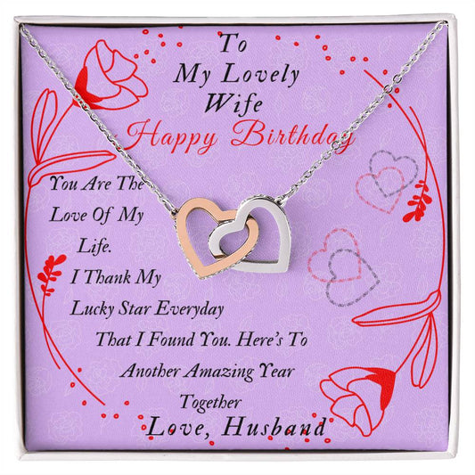 Two Hearts Interlocked To My Lovely Wife-Happy Birthday Wife Gifts Birthday Gift Romantic Wife Gift Wife Jewelry Anniversary Wife Gift Interlocking Hearts Necklace