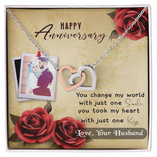 Anniversary Best Gift For Wife Interlocking Hearts Necklace With On Demand Message Card