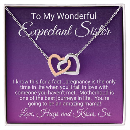 Expectant Sister Linked Hearts Necklace Gift From Sis Interlocking Hearts Necklace