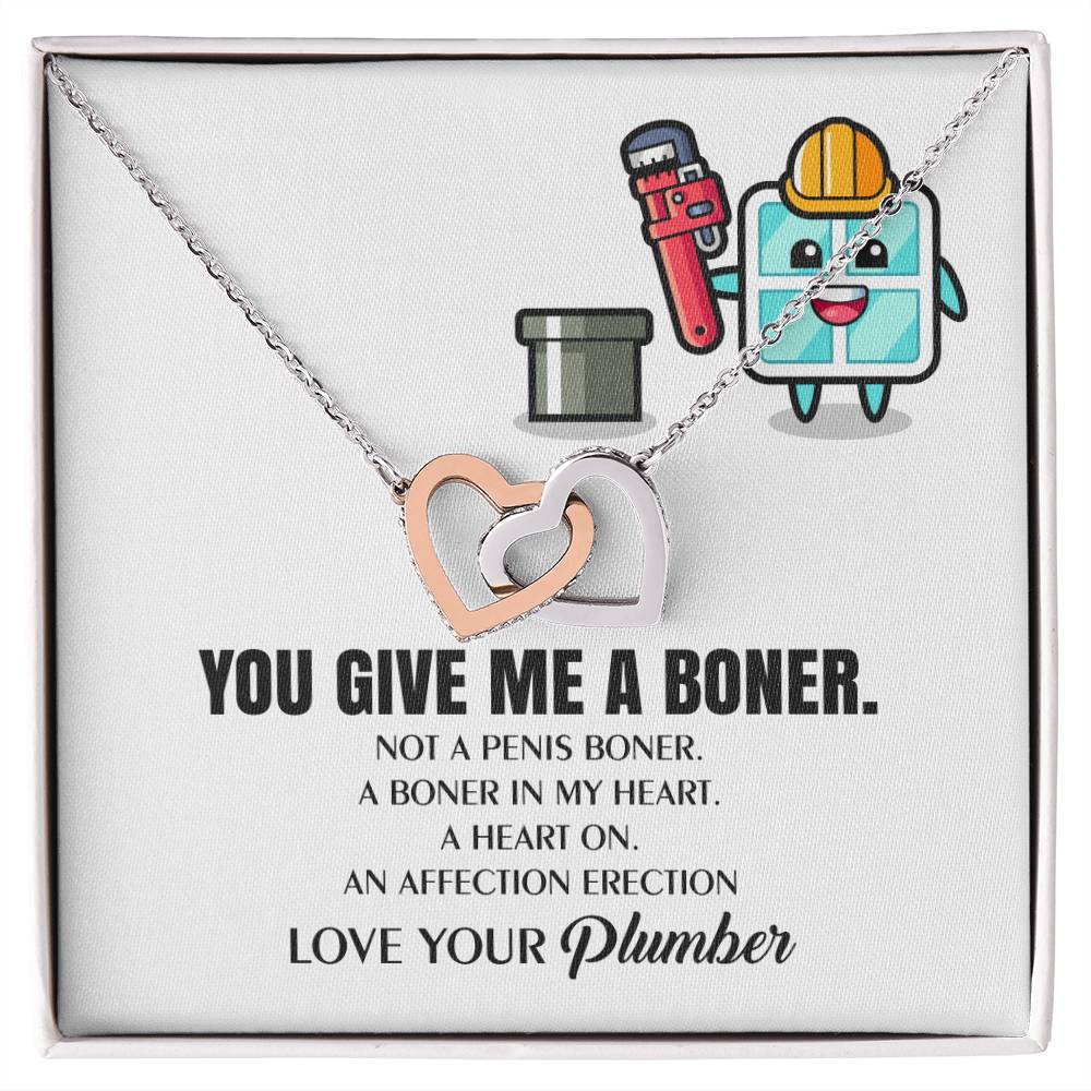 You Give Me A Heart Boner An Affection Erection Interlocking Heart Necklace Funny & Sarcastic Love For Her Mature Gag Plumber'S Wife Funny Gift Interlocking Hearts Necklace