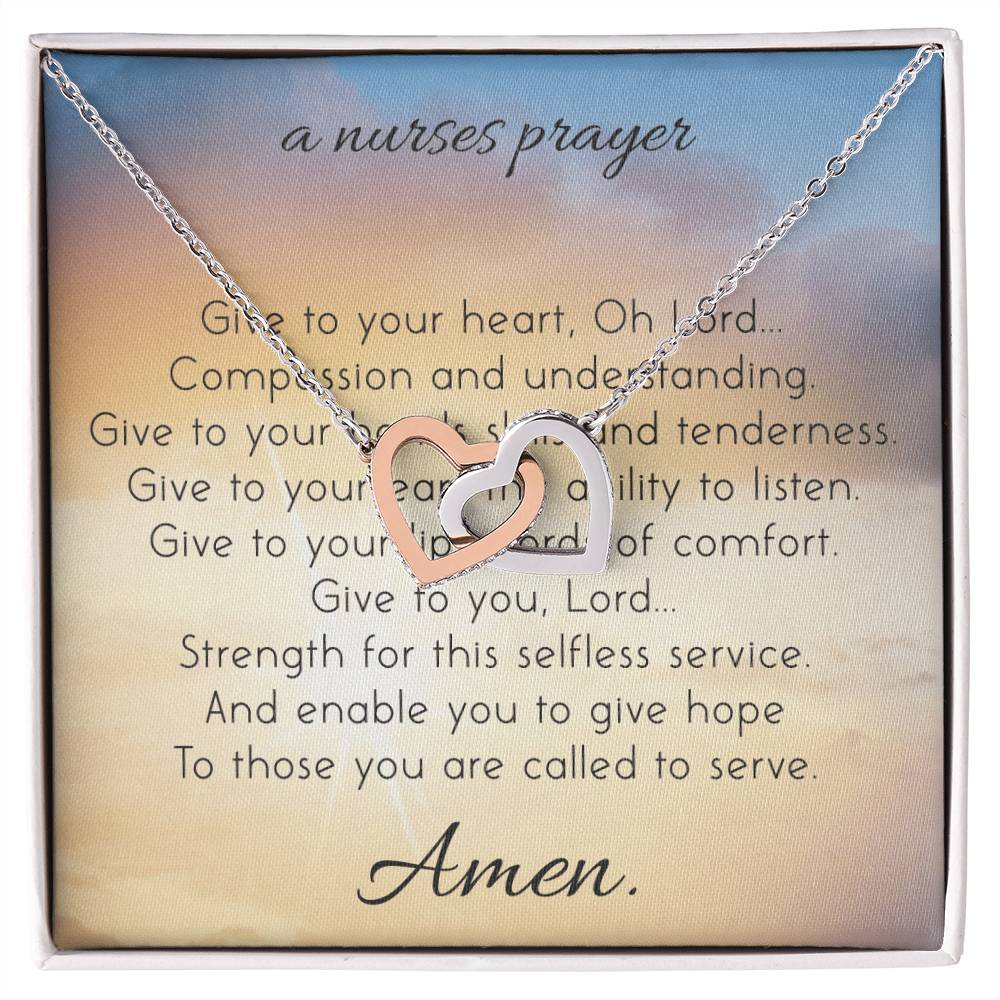 A Nurse Prayer Interlocking Hearts Necklace