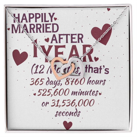 1 Year Anniversary Married Hanging Heart Sign Keepsake Interlocking Hearts Necklace
