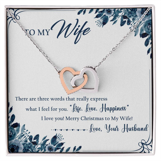 To My Wife Interlocking Hearts Necklace Message Card
