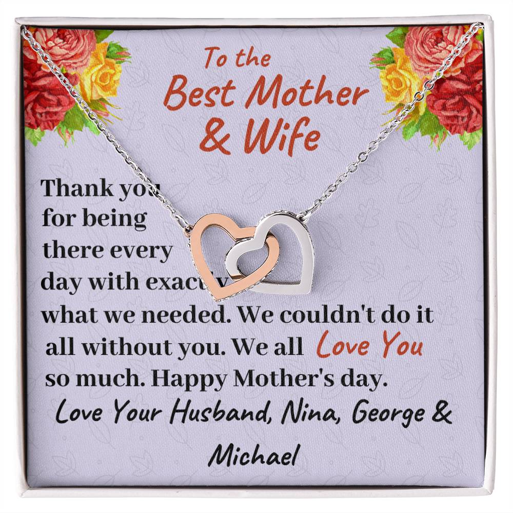 To The Best Mother And Wife Interlocking Hearts Necklace