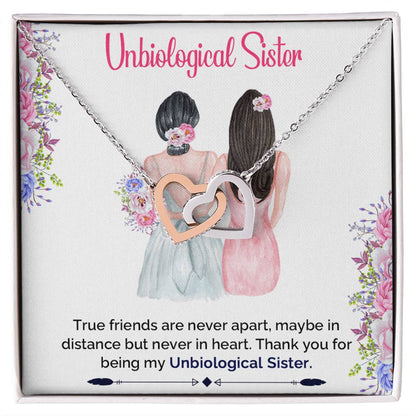 Unbiological Sister Interlocking Hearts Necklace - Best Friend Soul Sister Necklace Bridesmaid Gift
