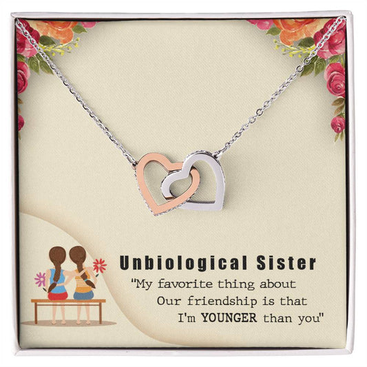 Unbiologocal Sister Interlocking Hearts Necklace
