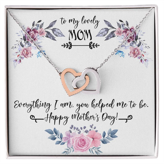 Gift For Mom For Mother'S Day Two Hearts Embellished With Cubic Zirconia Stones Mom Gift Idea To My Mother Mom Birthday Unique Love Message Interlocking Hearts Necklace