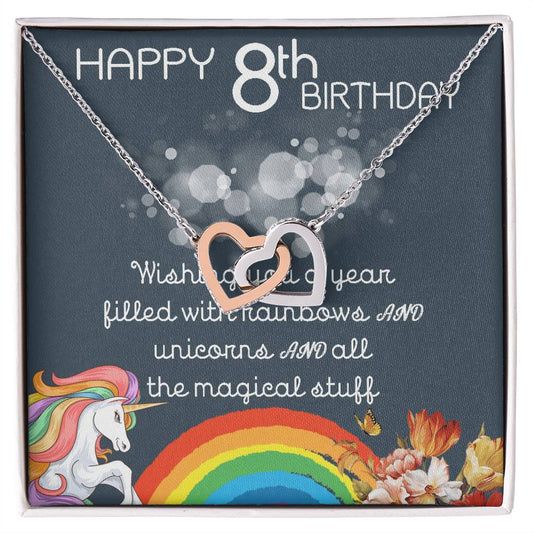 8Th Birthday Necklace Gifts For Girls Cute Unicorn 8 Years Old Girl Jewelry Gift For Daughter Niece Interlocking Necklace Xu246Il01 Interlocking Hearts Necklace