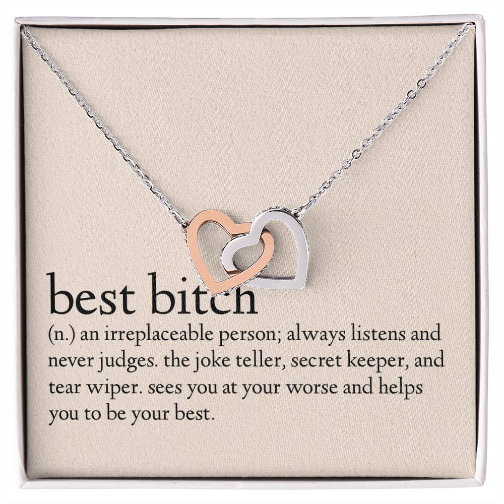 Definition Of A Best Bitch Interlocking Hearts Necklace