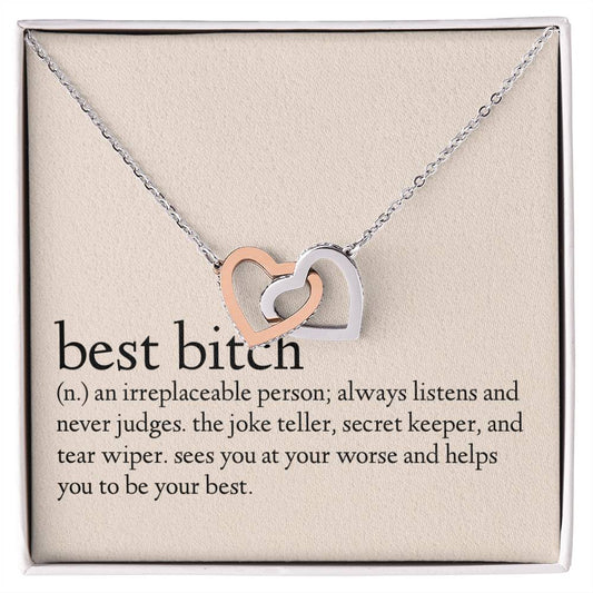 Definition Of A Best Bitch Interlocking Hearts Necklace