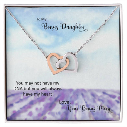 Bonus Daughter From Bonus Mom No Dna But You Have My Heart Interlocking Hearts Necklace