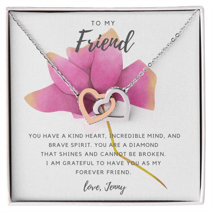 Friend Necklace - Pink Rose Interlocking Hearts Necklace