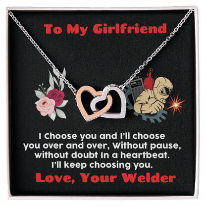 Welder'S Girlfriend Interlocking Hearts Necklace