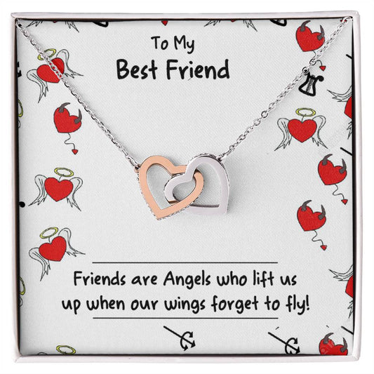 Friends Are Angels Necklace - Perfect Gift For Your Best Friend Interlocking Hearts Necklace