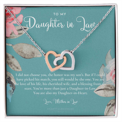 Daughter-In-Law Gift Necklace Wedding Gift Jewelry From Mother-In Law Gift For Bride Daughter-In-Heart Interlocking Hearts Necklace