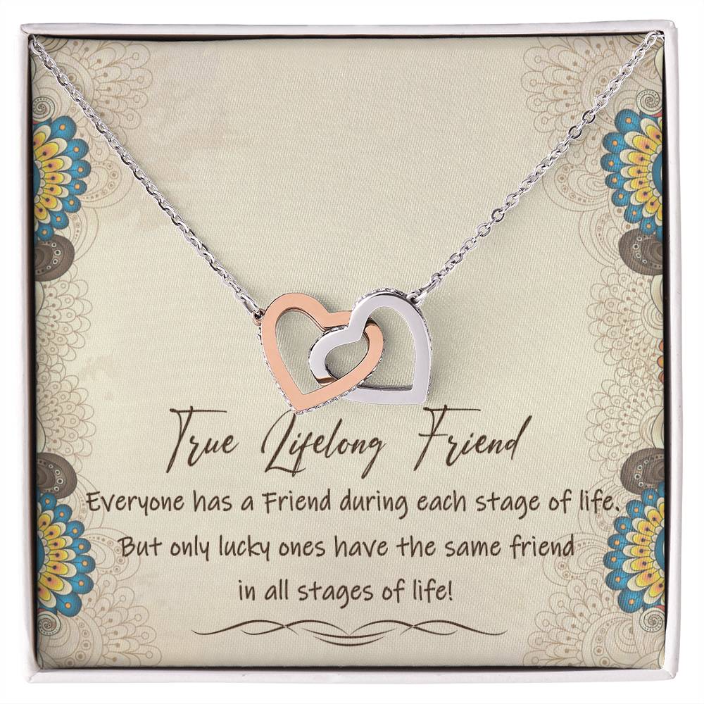 True Lifelong Friend Interlocking Hearts Necklace Message Card