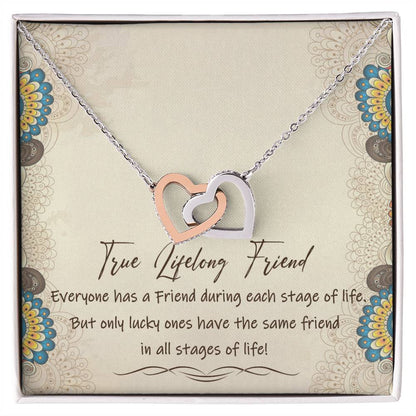 True Lifelong Friend Interlocking Hearts Necklace Message Card