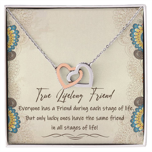True Lifelong Friend Interlocking Hearts Necklace Message Card