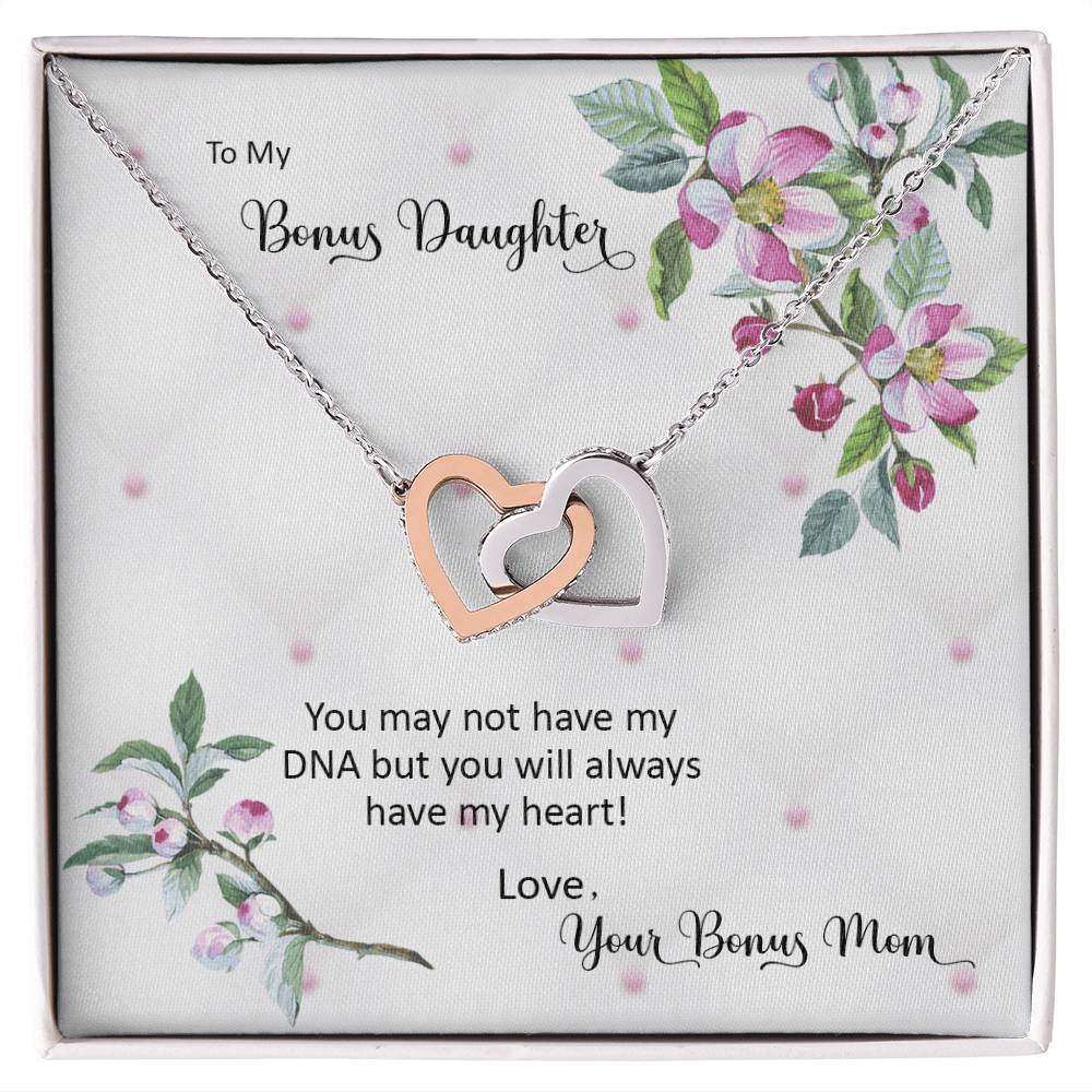 Bonus Daughter From Bonus Mom No Dna But You Have My Heart Interlocking Hearts Necklace