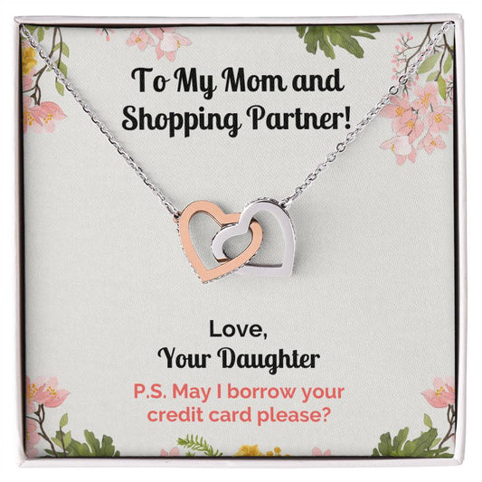 Funny Daughter'S Message Card With Necklace For Mom Interlocking Hearts Necklace