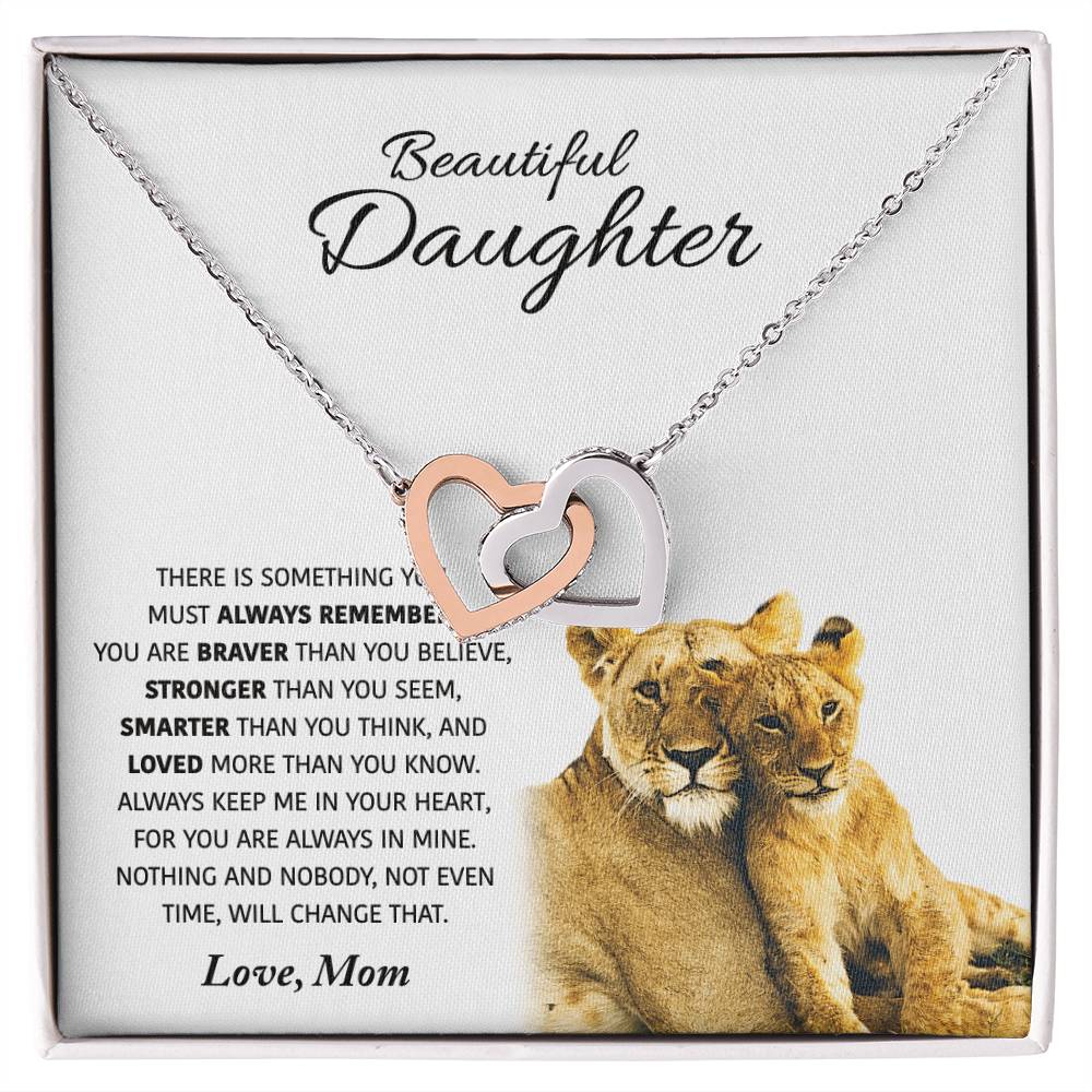 Beautiful Daughter - Love Gift For Daughters From Mom - Interlocking Hearts Necklace