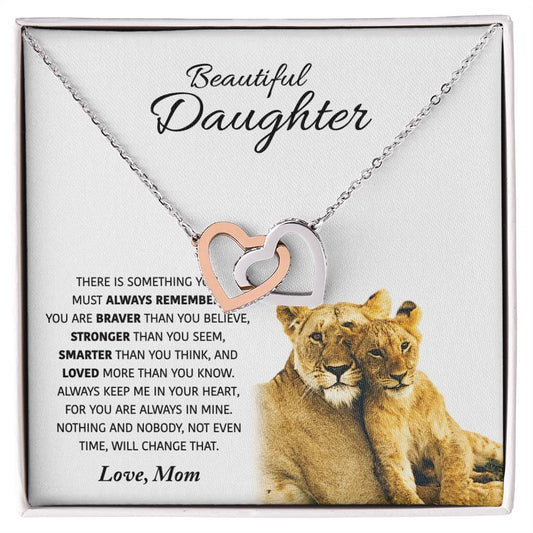 Beautiful Daughter - Love Gift For Daughters From Mom - Interlocking Hearts Necklace