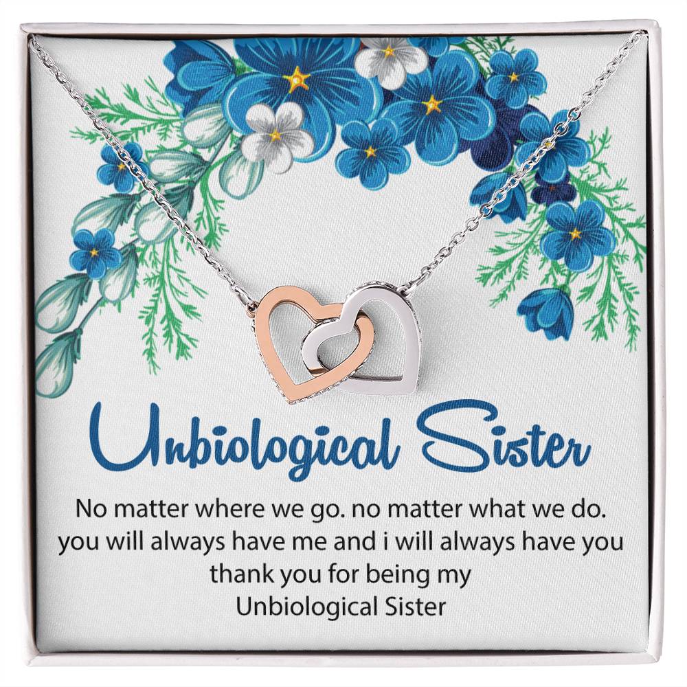 Unbiological Sister Necklace. Interlocking Hearts Necklace