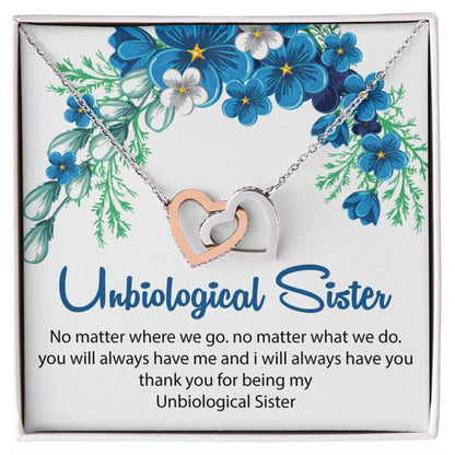 Unbiological Sister Necklace. Interlocking Hearts Necklace