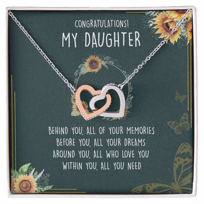 Congratulations My Daughter Interlocking Hearts Necklace Message Card