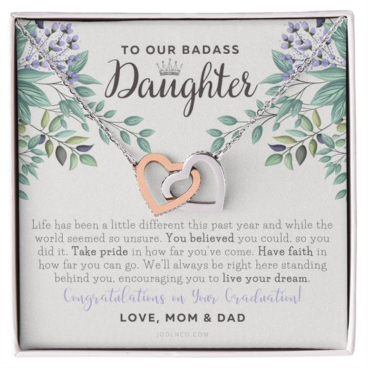 To Our Badass Daughter Straighten Your Crown Necklace Parents Daughter Necklace Daughter Graduation Gift Graduation On Pandemic Interlocking Hearts Necklace
