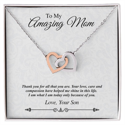 'To My Amazing Mom' Linked Hearts Necklace - Thank You For All That You Are Interlocking Hearts Necklace