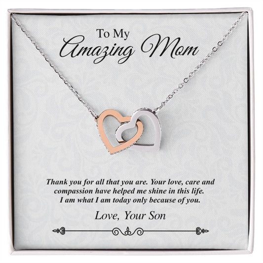 'To My Amazing Mom' Linked Hearts Necklace - Thank You For All That You Are Interlocking Hearts Necklace