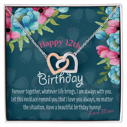 12Th Birthday Gift To Daughter From Mom Heart Birthday Necklace Daughter Turning 12 Gift From Mother Interlocking Hearts Necklace