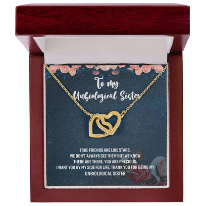 Unbiological Sister Gift Interlocking Hearts Necklace