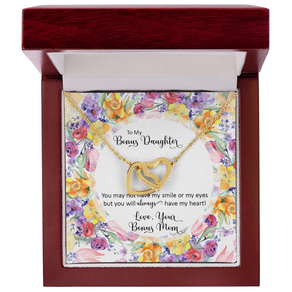 Bonus Daughter From Bonus Mom No Dna But You Have My Heart Interlocking Hearts Necklace