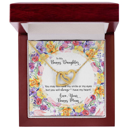 Bonus Daughter From Bonus Mom No Dna But You Have My Heart Interlocking Hearts Necklace