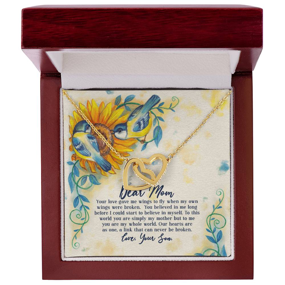 Dear Mom - Your Love Gave Me Wings To Fly When My Own Wings Were Broken From Son Interlocking Hearts Necklace