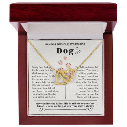 Dog Memorial In Loving Memory Necklace Set Message Card Jewelry Box Interlocking Hearts Necklace