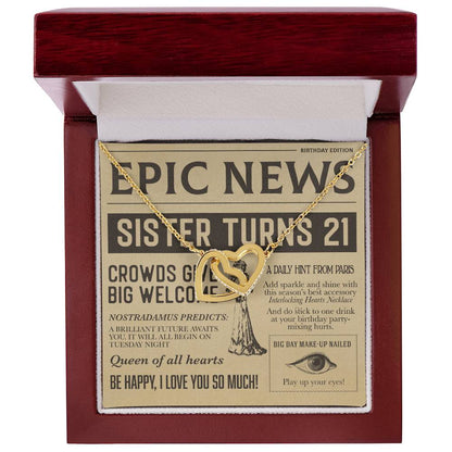 21St Birthday Gift Necklace Birthday Gift For Sister With Unique Message Card Interlocking Hearts Necklace